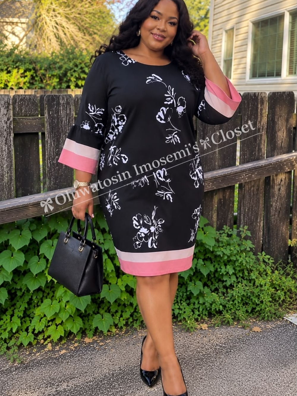 Talbots Floral Maxi Dress Black & Pink Size 16W Like New